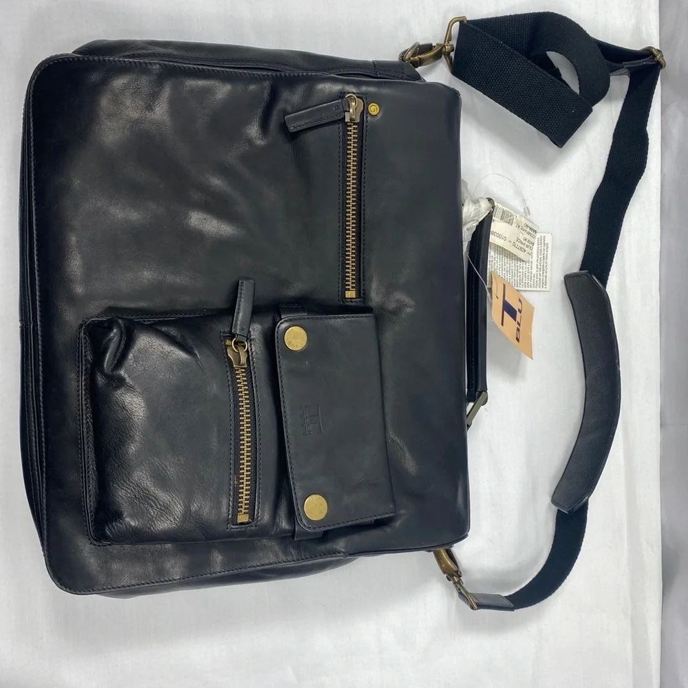 Tosca Blu Black leather Messenger Crossbody Shoulder CarryOn Travel Business Bag